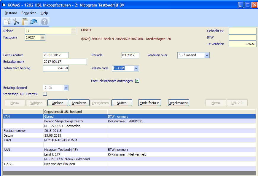 Algemeen scherm inlezen UBL inkoopfactuur